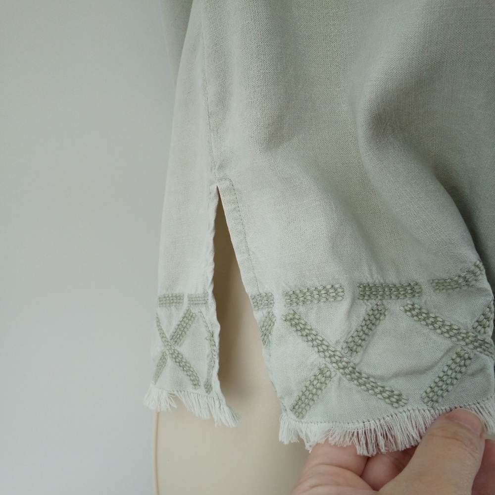 Cloth & Stone Mint Green Off the Shoulder Tribal Aztec Fringe Top S - Picture 9 of 12